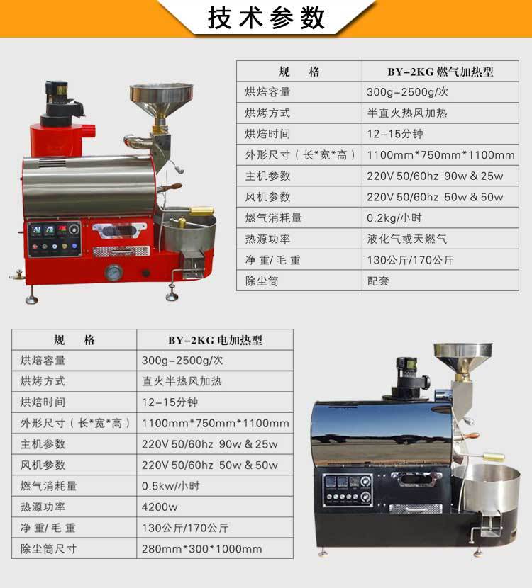 2KG商用小型咖啡豆烘焙機 咖啡烘焙設備 電加熱/燃氣加熱可選