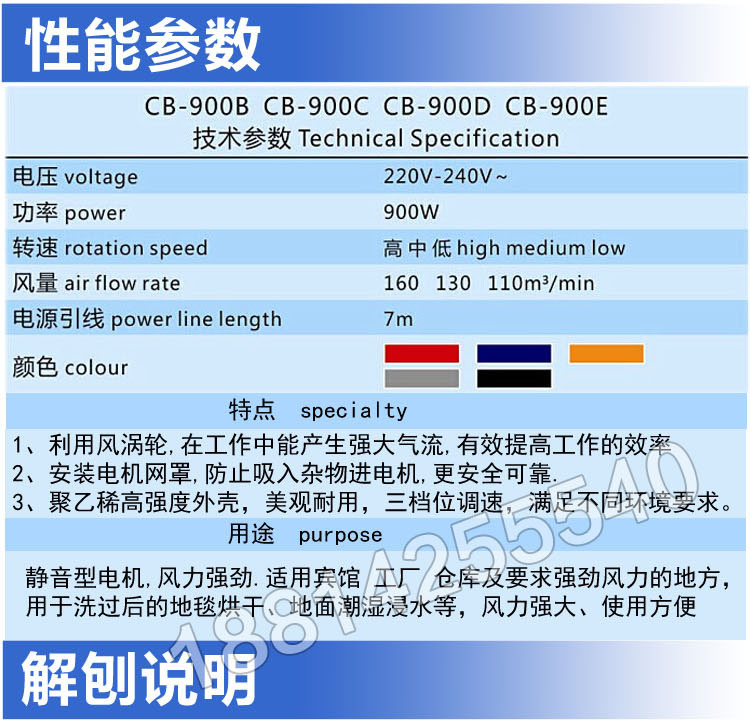 超寶CB900C地面地板強力吹地機吹干機三速拉桿式吹風機 超市酒店